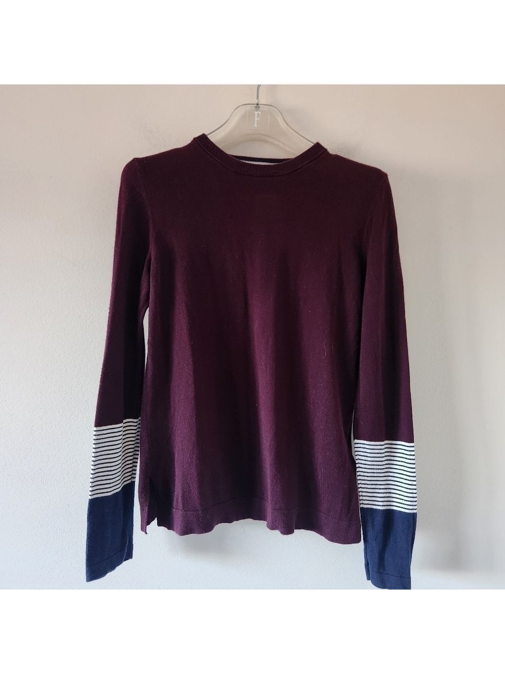 WHISTLES | 100% cotton burgundy jumper sweater with cuff details US sz 4